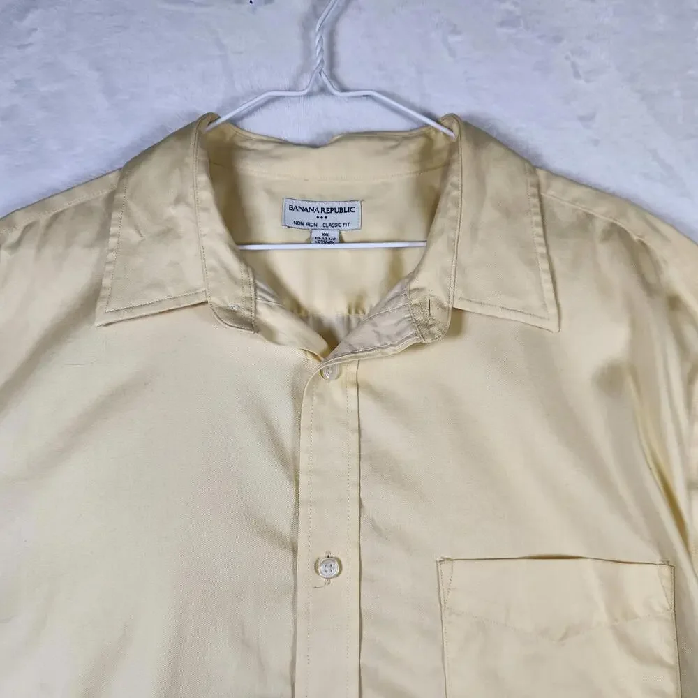 Banana Republic XXL Dress Shirt Yellow Classic Fit Non Iron 18–18.5 Button Front